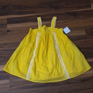 Tahari Bright Yellow Sundress with White Lace Accents Buttons Lined Under dress